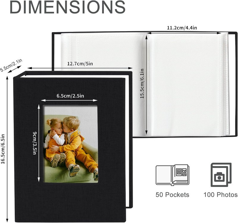 Sprsthai 4x6 Small Photo Album Photos Book, Linen Cover Photo Album, 50 Page Holds 100 Pictures, photobook for Anniversaries Vacations, Black - Image 3